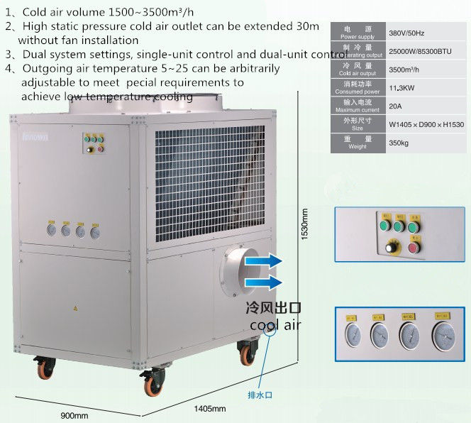 25000w Commercial Portable Spot Coolers Fully Enclosed Turbine Compressor